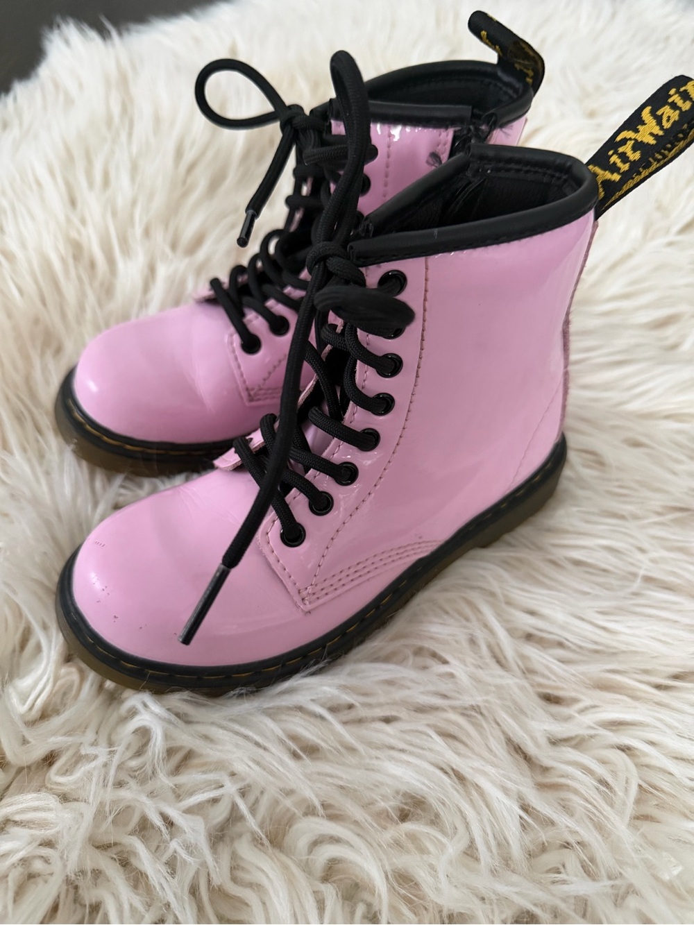 Dr. Martens Kids Pink Lace-Up Gloss Boots